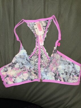 PINK Victoria's Secret Pastel Tie-Dye Lace-Back Unlined Bralette in Pink Trim